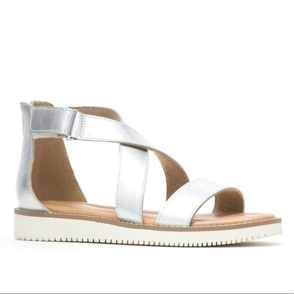 Hush Puppies Briard X Back Zip, Silver Metallic Leather Sandals Size 11 - Picture 1 of 13